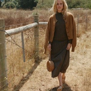 Doen Bias Maxi Dress “Dandelion Dress” with frill collar and buttoned sleeves XS